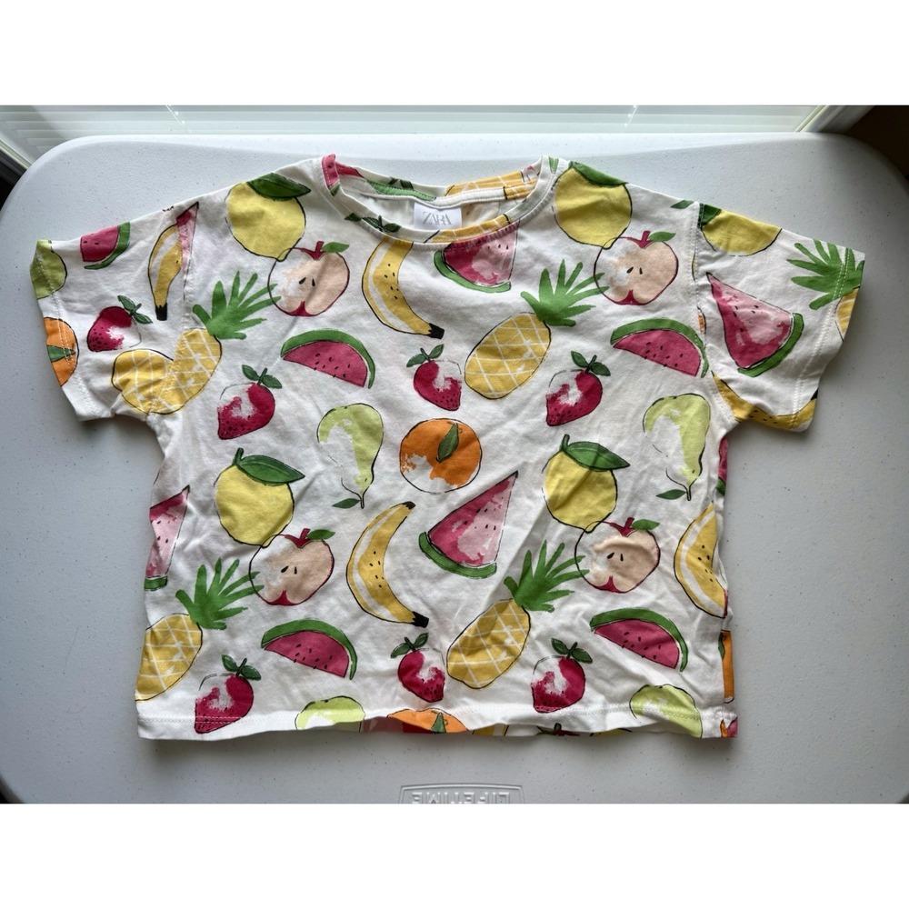 Zara Crop Top White with Fruit Girls Size 6 Graphic CM 116  ‎  G2